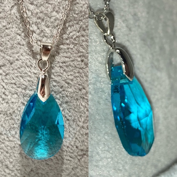 3-$15 Ocean Blue Zircon Tear Drop Pendant Necklace - Picture 2 of 3
